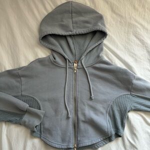 LA Hearts by Pacsun |Cozy Light Blue Cropped Hooded Zip-Up Jacket